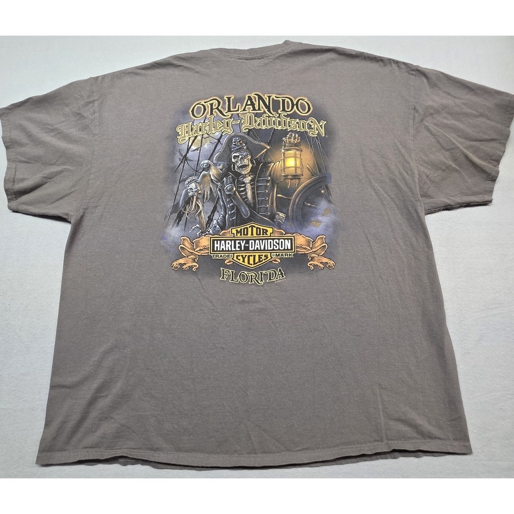 Harley Davidson Men's Size 3X Gray Orlando Florida Skeleton Pirate Parrot Shirt - Picture 9 of 9